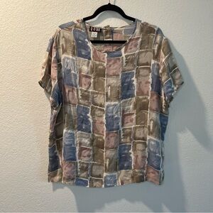 Women’s Quo silk vintage purple square geometric patterned silk boxy style top